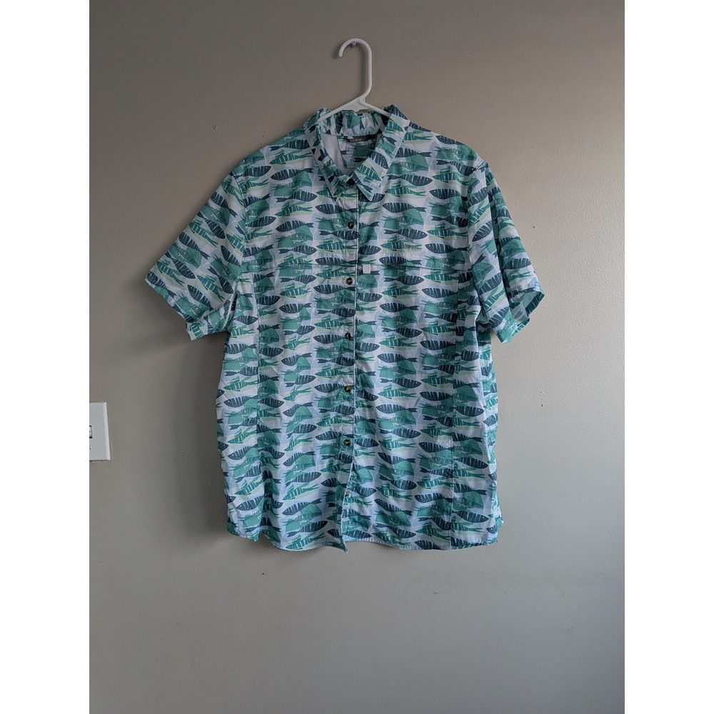 L.L.Bean Short Sleeve Button Up Shirt Men's‎ 2X Plus Fish Print Casual Camping